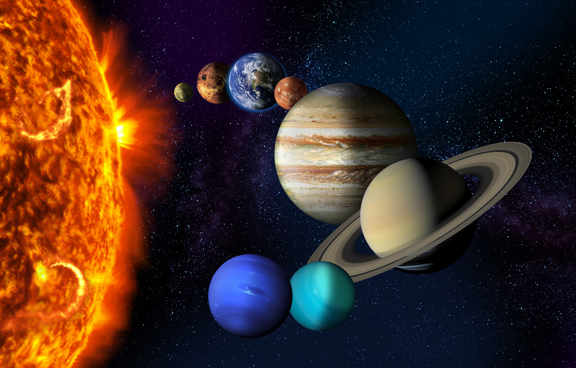 Sun and the planets of the Solar system